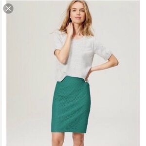 LOFT green teal lace pencil skirt